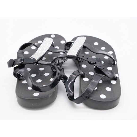 Delias Girl Sandal Little Girl 11/12 Black Jelly Silver Glitter Button Slingback - Picture 3 of 5